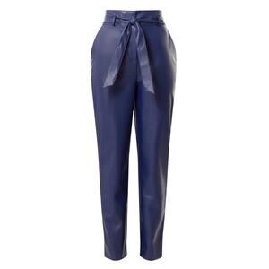 Peter Som Belted Faux Leather Pants in Blue, Size US 10